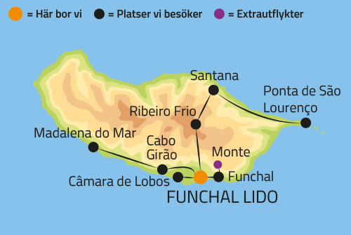 Geografisk karta över ön Madeira.